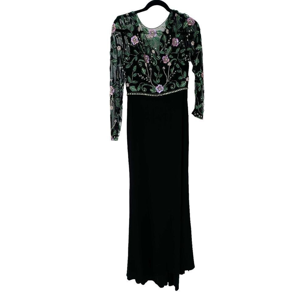 Mac Duggal 67870 Illusion Neckline Beaded Jersey Dress Black/Multi Size 6 NWT - Picture 8 of 12